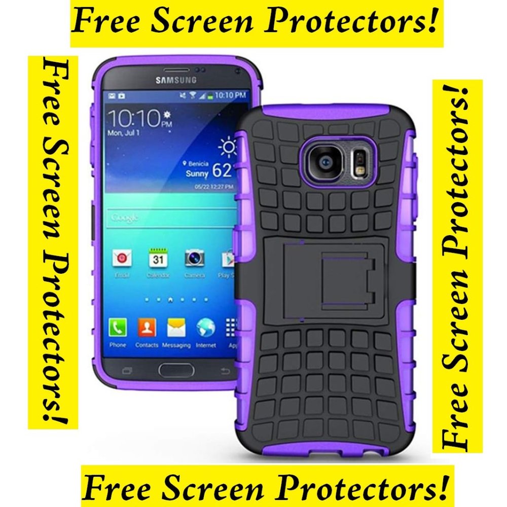 Hybrid Samsung Galaxy S6 Phone Case + (2) Screen Protectors Kickstand Hard Grip